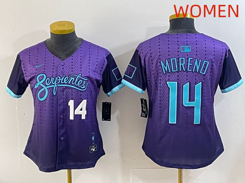 Women 2025 Arizona Diamondback 14 Moreno Purple Joint Name Nike MLB Jersey style 4
